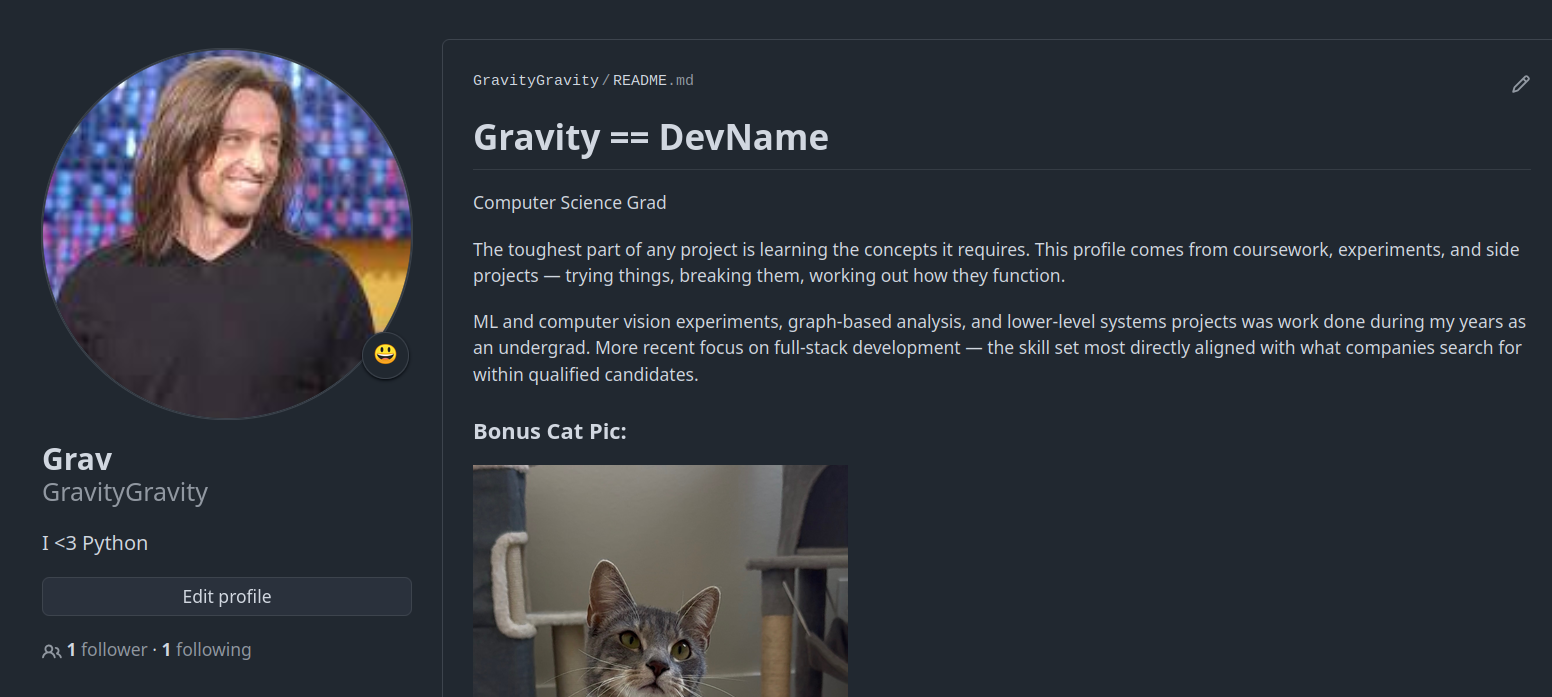 Screenshot of my github main profile page